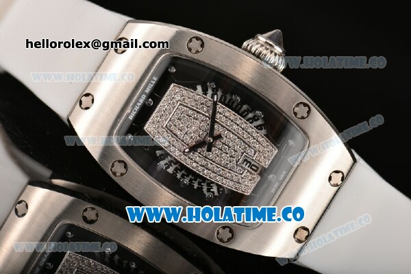 Richard Mille RM007 Miyota 6T51 Automatic Steel Case with Diamonds Dial and White Rubber Strap - Click Image to Close